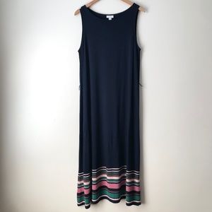 J. Jill Navy Midi Dress with Striped Hem - Petite Large